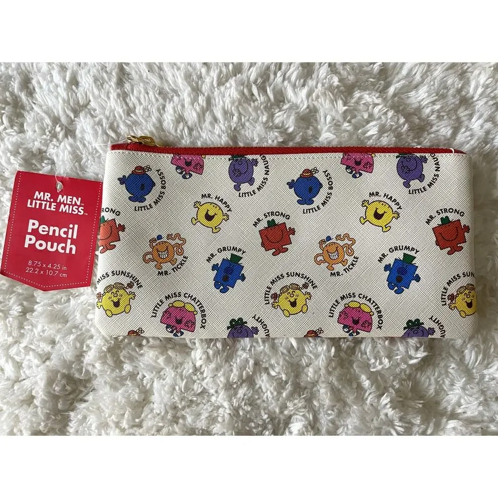 Mr Men Little Miss ZIpper Pencil Pouch Case NEW White Multicolor School Work Fun